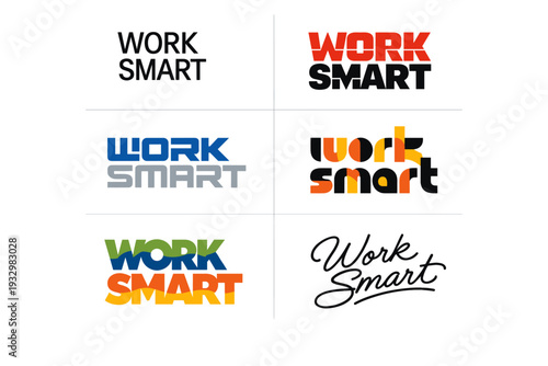 Creative typography designs displaying varied 'work smart' styles