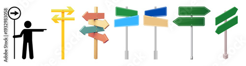 Set of 7 Direction Signpost and Arrow Icons Vector