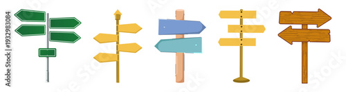 Set of 5 colorful direction signpost icons vector