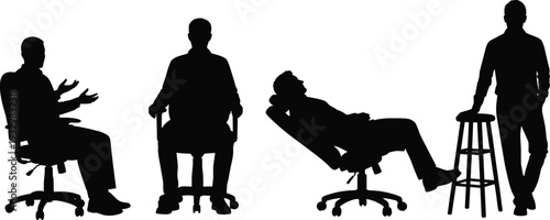 Male silhouette collection sitting and standing poses, expressive body language isolated on white background vector illustration set