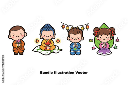 Children meditating in Vesak theme, perfect for mindfulness education and spiritual learning content.