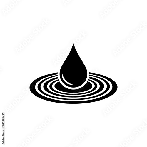 A single water droplet impacting a surface creating circular ripples silhouette