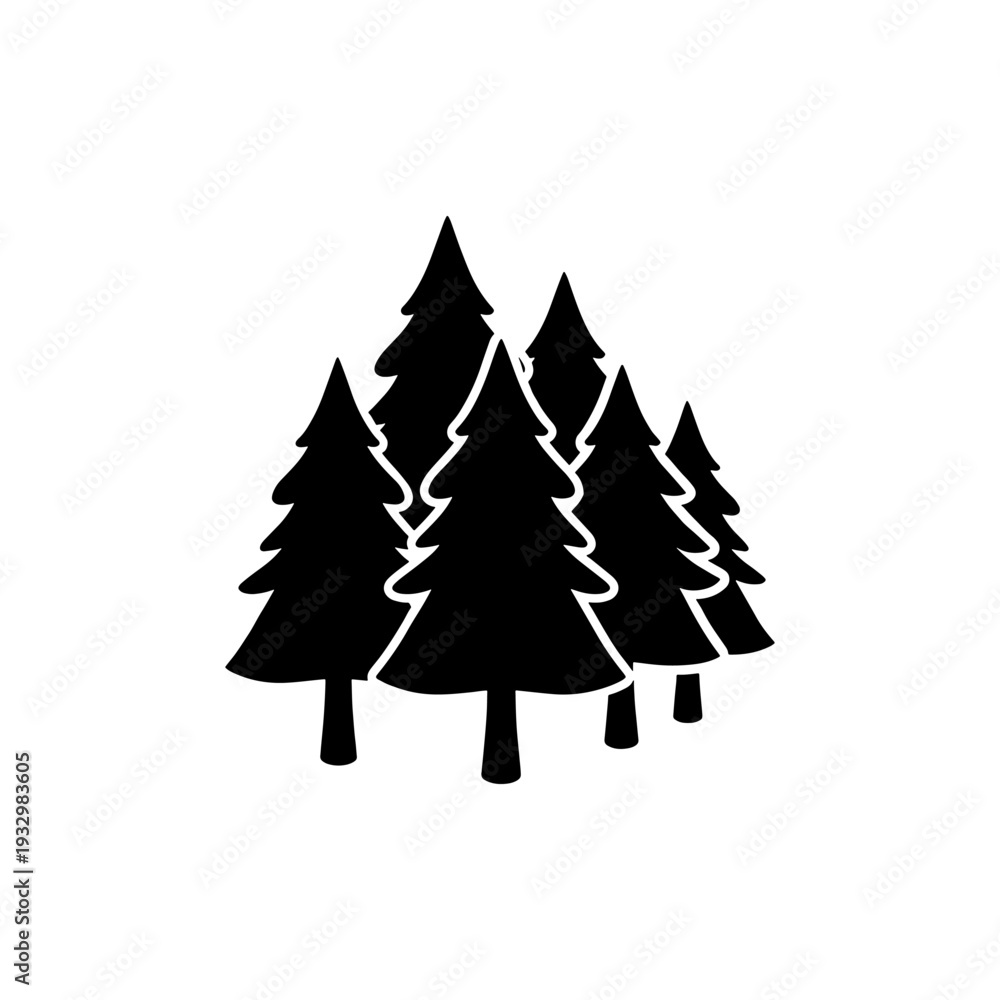 Fototapeta premium A cluster of dark evergreen trees creates a striking forest landscape silhouette