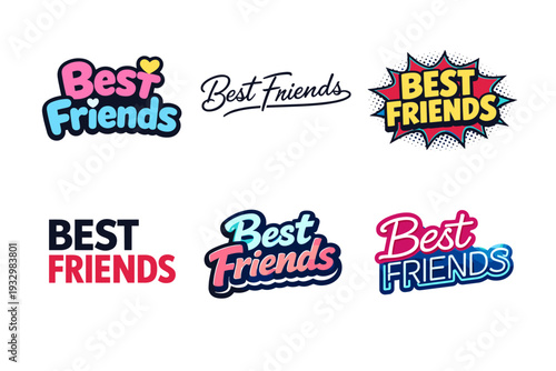 Colorful best friends text design variations in different font styles