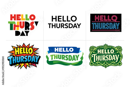 Bold and creative "hello thursday" text designs in various styles