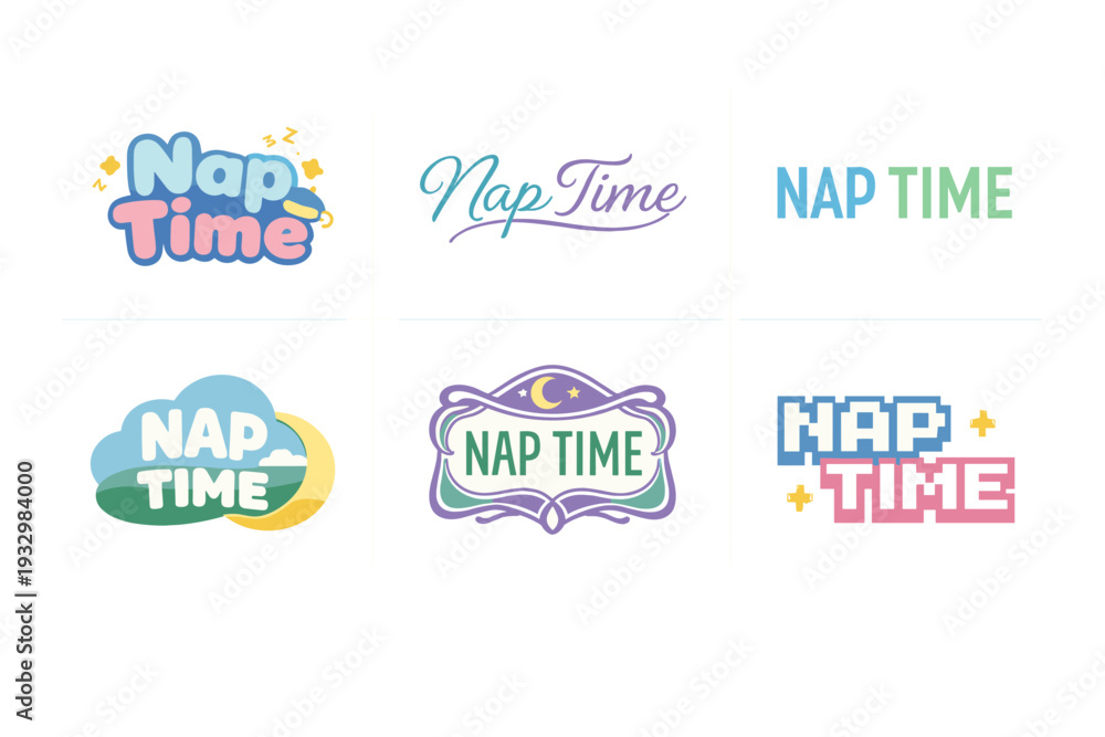 Naklejka premium Colorful nap time logo designs featuring creative typography and imagery