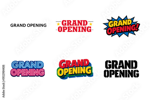 Variety of grand opening designs in bold text styles