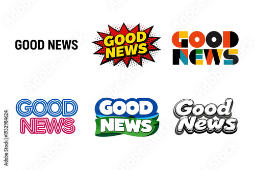 Diverse and creative good news typography designs in various styles