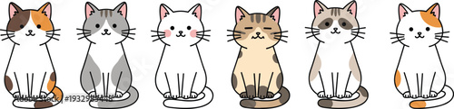 Cute cartoon cats collection, different tabby kitten characters set, flat vector illustration isolated on white background, adorable pet designs