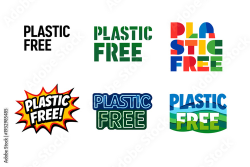 Plastic free logos collection with bold typography and eco-themed designs