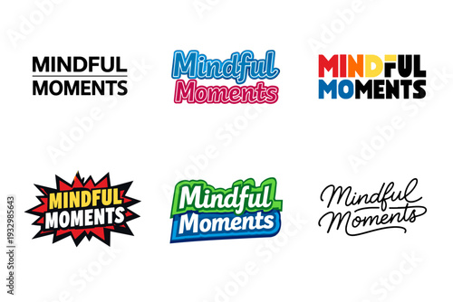 Colorful mindful moments logos in various artistic styles
