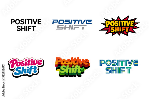 Diverse positive shift logo designs in various artistic styles