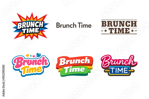 Colorful brunch time logo designs in various styles and fonts