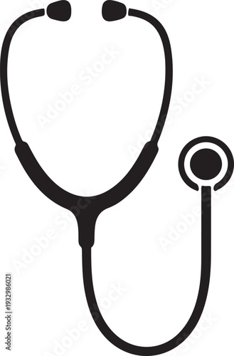 A black and white illustration of a stethoscope with a circular earpiece