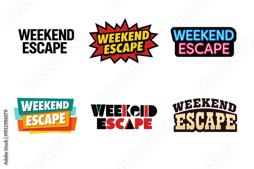 Creative weekend escape logo designs in various styles and colors