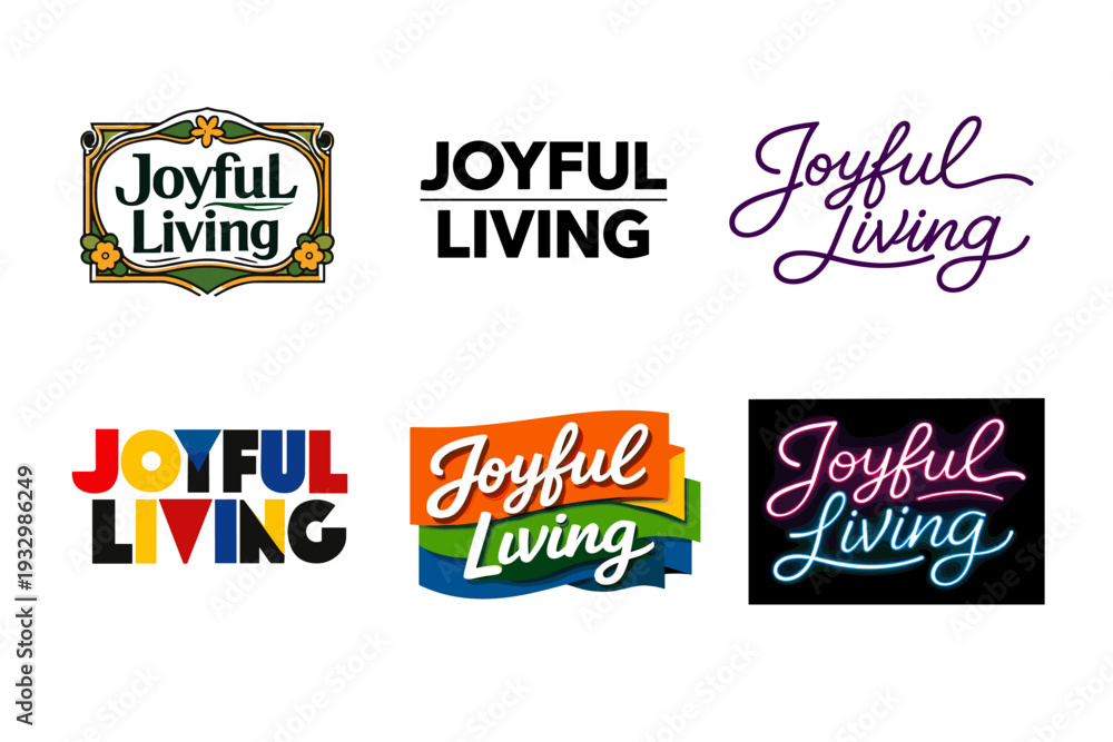 Fototapeta premium Joyful living logos showcase various design styles and typography