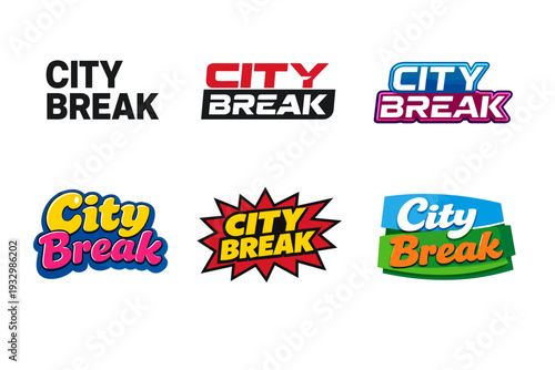 City break logo collection with various styles and fonts