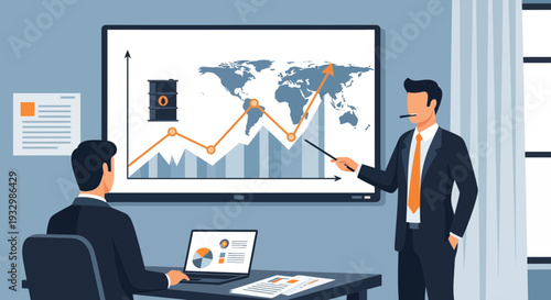 Financial expert presenting oil market trends illustration