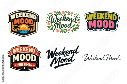 Weekend mood logos collection: tropical, floral, bold, fun, script designs