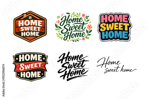 Home sweet home typography designs collection with various styles and colors
