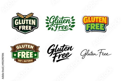 Diverse gluten-free labels featuring modern and classic logo designs