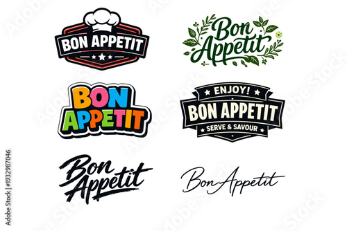 Bon appetit logo designs: culinary typography and icons