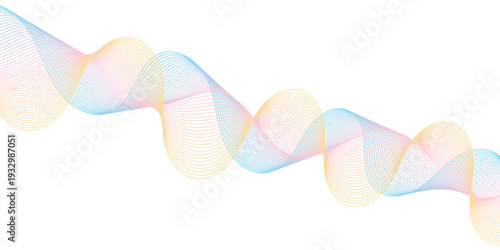 Abstract background with lines and waves. Medium banner size. Vector element for design isolated on white. Minimalistic background for brochure, card, poster. Colourful gradient. Yellow, pink, blue