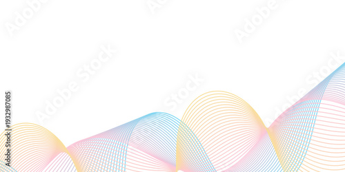 Abstract background with lines and waves. Medium banner size. Vector element for design isolated on white. Minimalistic background for brochure, card, poster. Colourful gradient. Yellow, pink, blue