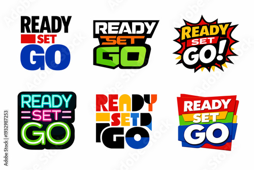 Colorful ready set go designs in various bold styles