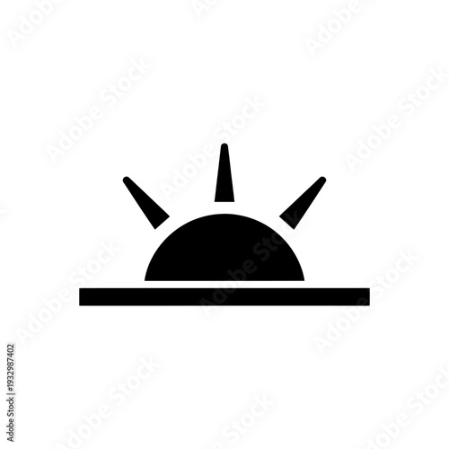 Minimalist black silhouette of a sun rising over a horizon line silhouette