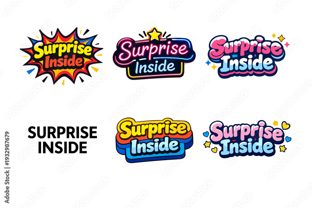 Obraz premium Colorful surprise inside logos with stars and hearts