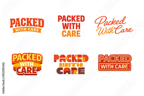 Stylish packed with care logo designs in various text styles and colors
