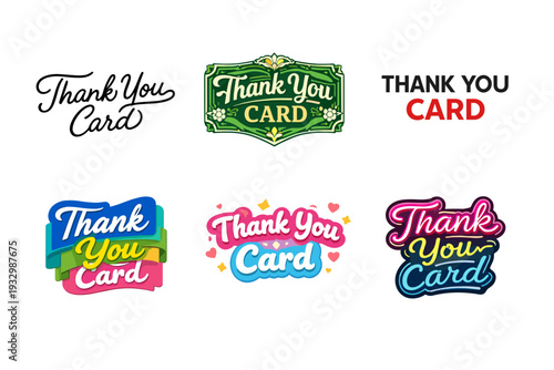 Diverse thank you card designs with vibrant typography and decorative elements