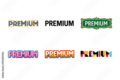 Colorful premium text logos in various artistic styles