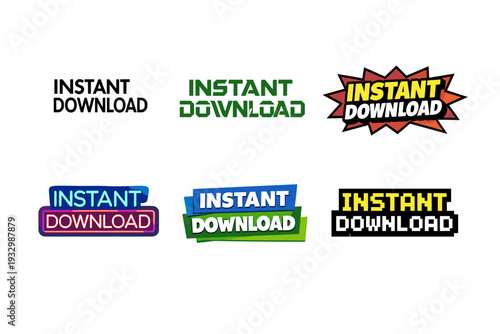 Instant download text designs in various bold and colorful styles