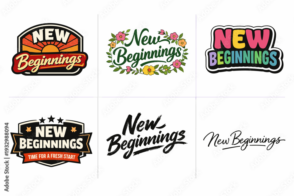 Obraz premium New beginnings logo collection: floral, retro, modern styles