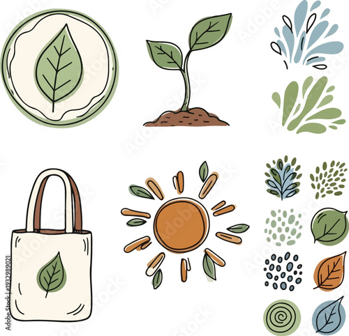 Eco Friendly Lifestyle Element Set for Earth Day and Sustainable Environment Conservation Campaign