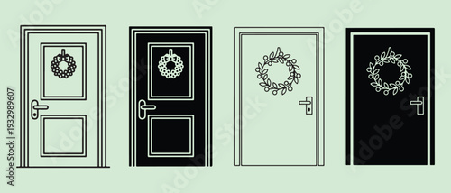 Set of four elegant decorative wreath and door knocker vector illustrations
