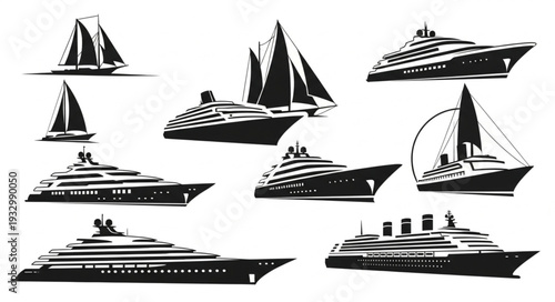 Collection of various ships and sailboats, perfect for nautical themes and travel concepts.