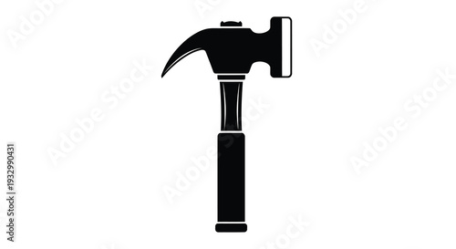 A stark black silhouette of a claw hammer against a plain white backdrop emphasizing its tool form silhouette