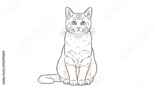 Elegant white tabby cat with subtle markings sitting gracefully and looking forward with a calm expression on white.