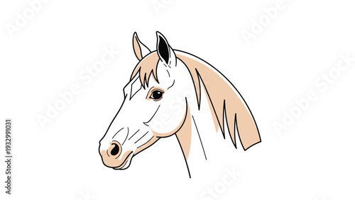 Graceful illustration of a horse's head in profile with a flowing mane and calm expression on a plain white background in a clean style.