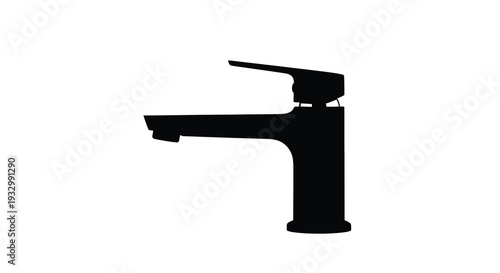 A stark black silhouette of a modern bathroom faucet against a plain white background showcasing sleek design silhouette