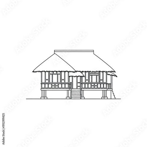 Traditional stilt house design with a thatched roof and open-air structure