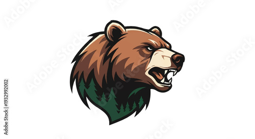 Bear logo on white background. Angry bear head logo design. Bear head mascot. Bear vector logo.  