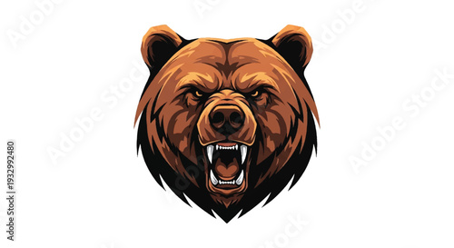 Bear logo on white background. Angry bear head logo design. Bear head mascot. Bear vector logo.  