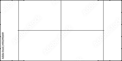 Padel Tennis Court Layout Blueprint Isolated on White.