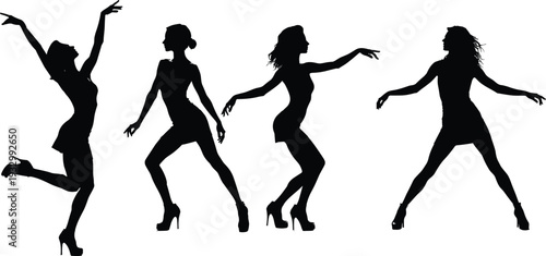 Fotografía Female dancer silhouettes collection, stylish women dancing poses isolated vecto