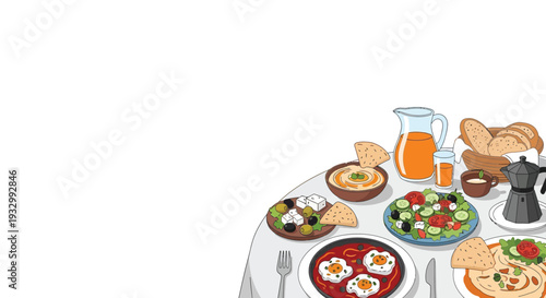 Traditional Breakfast Spread Illustration