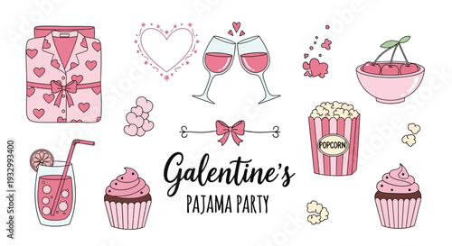 Girls having a pajama party with food and drinks, celebrating Galentine's Day with friends